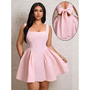 Romantic Sweet Backless Sexy Bow Party Princess Dress, For Women Fabric Fit