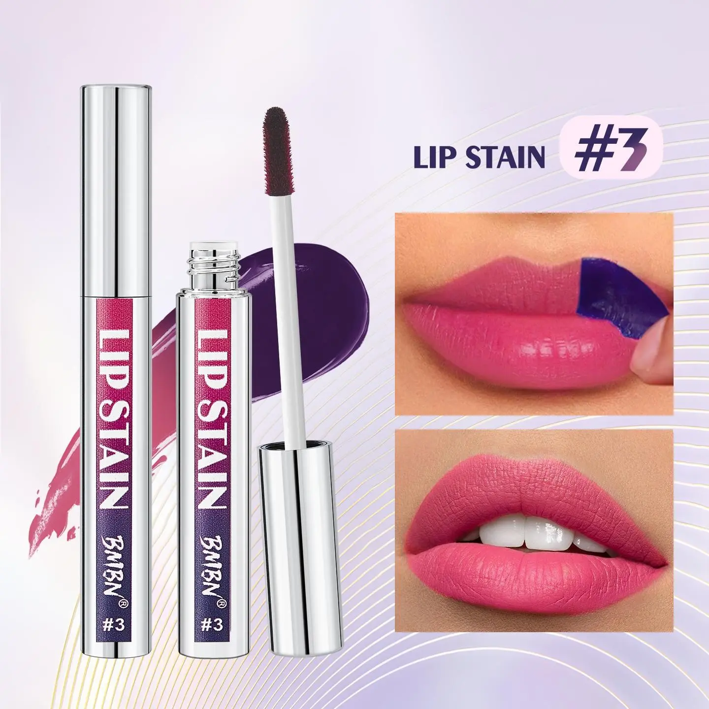 Silver tube peel-off lip gloss stain, matte effect, long-lasting lip gloss, not easy to stick to cups, not easy to fade, high-color velvet lip tint, uses an easy-peel formula, easy to apply and remove, suitable for all skin tones and occasions