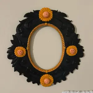 Black Oval Floral Frame with Orange Blooms – Gothic Botanical Wall Decor