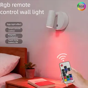 Wireless Wall Light Magnetic COB Spotlight, RGB Remote Control USB Rechargeable Night Light, Dimmable LED Bedroom Wall Lamp, Magnetic Dimmable Lights