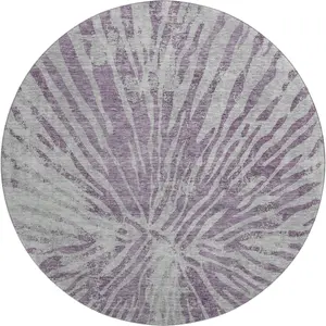 HomeRoots 666401 8 ft. Purple & Gray Zebra Print Washable Round Area Rug with UV Protection