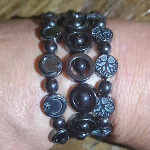 Natural Hematite Bracelet - Moon & Stars, Tree of Life and Twirling energy balancing daily use rock jewelry