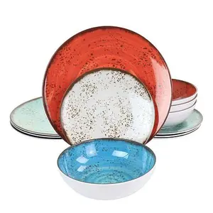 Elama Pryce 12-Piece Melamine Dinnerware Set is Assorted Colors
