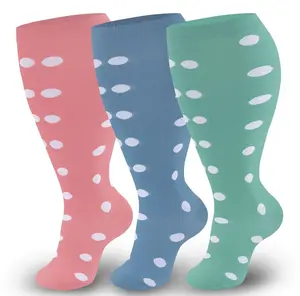 MhzyCaus Plus Size Over-the-Knee Socks for Women 3-Pack Nylon Blend Breathable Lightweight Moisture Wicking Long Knee-High Socks with Floral Pattern for Daily Wear & Parties wide calf