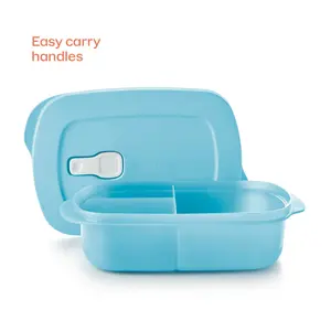 Tupperware CrystalWave Rectangular Divided Dish Three Section Microwave Safe with Steam Release Vent for Meal Prep and Portion Control