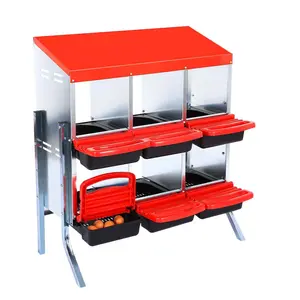 6 Compartment Chicken Nesting Box, Chicken Laying Box with Egg Collection, Roll Away Nesting Boxes with Leg, Metal Egg Laying Boxes for Chickens Coop, Duck Coops and Hens,Red