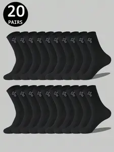 Men's Crew Socks, Pure Color Casual Striped Pattern, Cross Design Mid-Calf, American Street Style Fashion Long Tube, Soft Comfy Socks