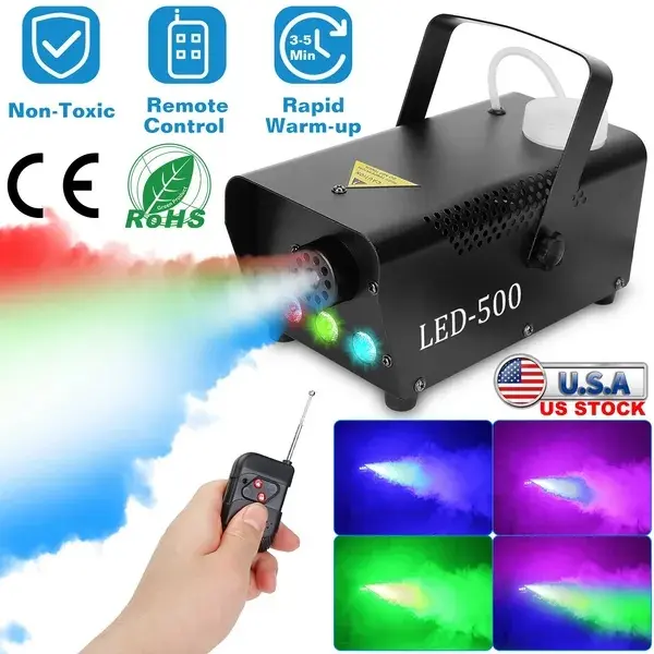 400W RGB LED Fog Machine Portable Stage Smoke Machine with Wireless Remote Rapid Heating Fogger Effect for Halloween Wedding DJ Party Club