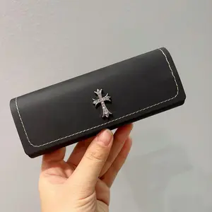 Diamond studded cross PU Leather Glasses Case Portable Sunglasses Myopia Presbyopia Storage Box Anti-Pressure Eyeglasses Bag