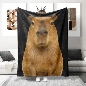 Ultra-Soft Printed Woolen Blanket with Capybara Design, Perfect Gift for Christmas, Birthday, Holiday Celebrations, Cozy & Skin-Friendly, Winter Blanket