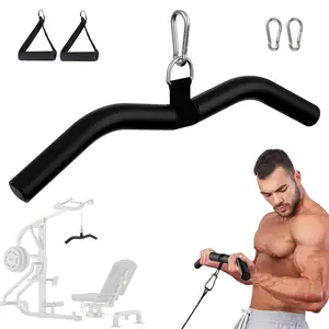 19" Lat Pulldown Bar with Non-Slip EVA Handles, Upgraded W-Shape Design, for Home Gym - Back, Triceps, Biceps Strength Training, Included 2 Handles and 2 Metal Buckles