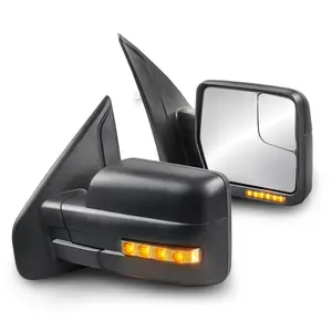 Black Power Heated Side View Mirrors for 2004-2014 Ford F150 Truck w/ Sequential Turn Light, Puddle Light