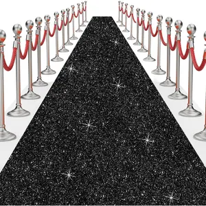 Glitter Carpet Runner 2.6 X 30 ft Glitter Non-Woven Fabric Rug for Event Aisle Runway for Wedding Ceremony Movie Theme Party Decorations Glitter Black