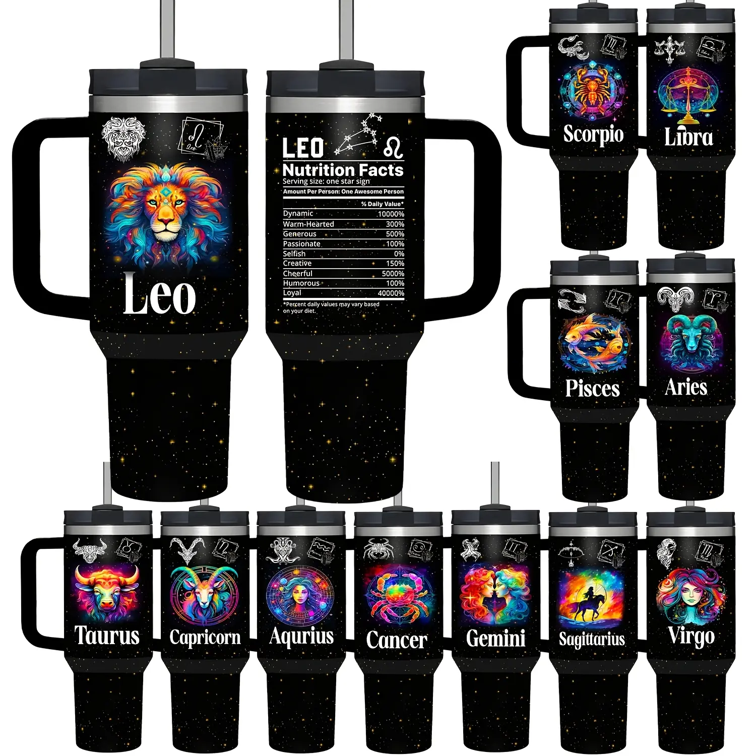 1pcs 40oz (1180ml) Chinese Zodiac Tumbler, Astrology Coffee Mug, Constellation Travel Cup, Zodiac & Horoscope Gift for Men and Women. Ideal for birthday, Christmas, Mother’s Day, Valentine’s Day. Double wall vacuum insulated stainless steel tumbler, perfe