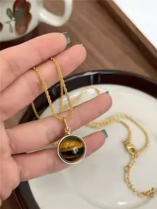 Tiger Eye Stone Necklace, Pendant Design, Unique Natural Gemstone Jewelry, Elegant Fashion Accessory for Men and Women