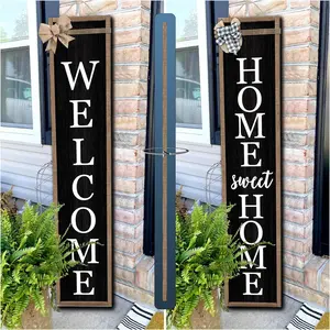 Outdoor Welcome Sign for Front Porch Standing Large 2 Sided 45"X9" Wooden Frame Tall Vertical Leaner Long Home Sweet Home Front Door Sign