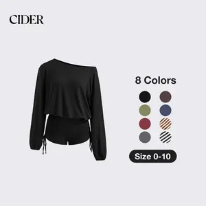 Cider Asymmetrical Neck Drawstring Romper