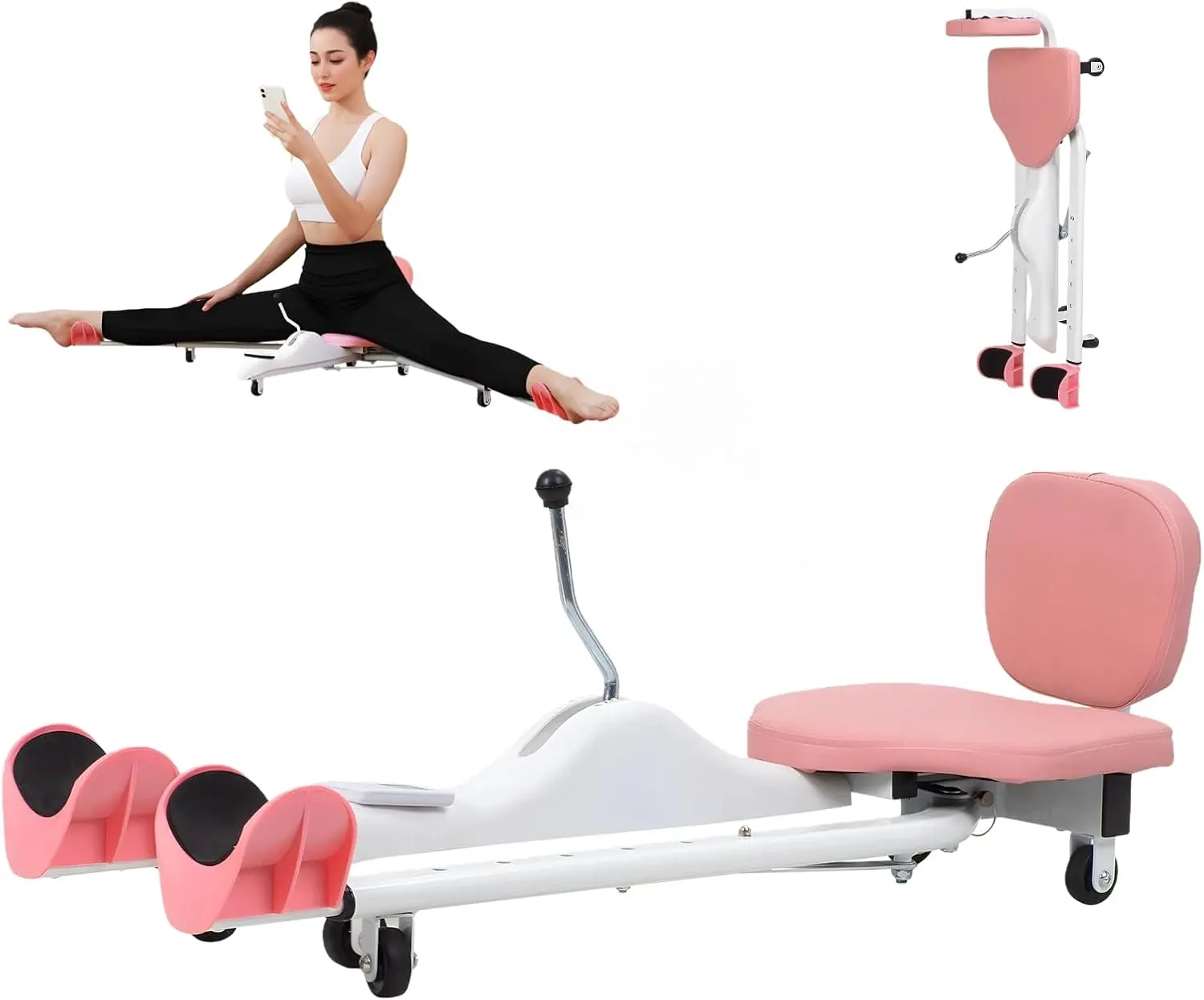 Pink Foldable Leg Stretcher Split Machine - Adjustable 6-Size Split Trainer, 300LBS Capacity, Silent Wheels, Smooth Design for Dance, Martial Arts, Daily Stretching Routine Training Equipment