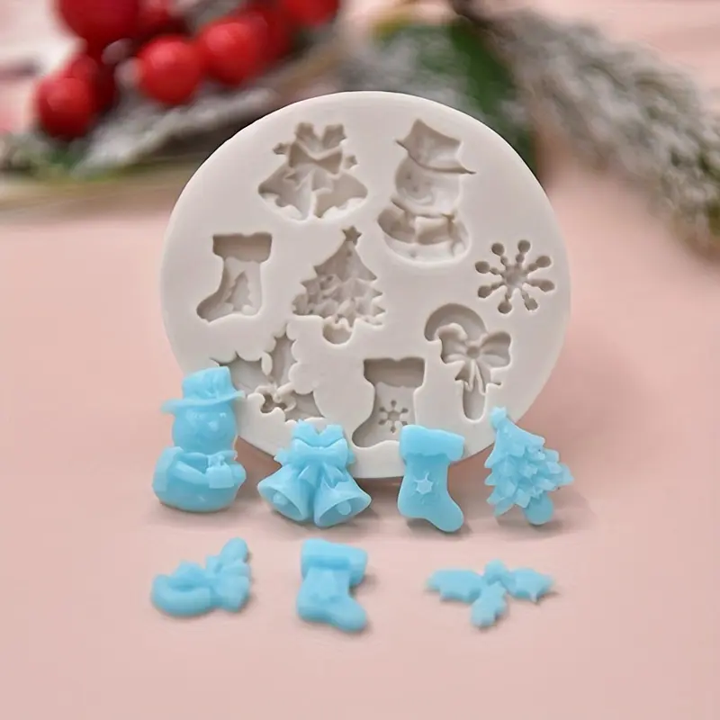 2pcs Festive Christmas Silicone Baking Mold with Bell, Tree, Snowman & Gift Designs - Ideal for DIY Cookies, Chocolates, and Crafts - Versatile Use for Cake Decorating, Christmas Cookie Cutters Silicone Molds