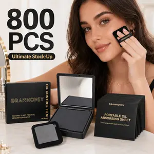 Black Magnet Oil Blotting Setting Sheet With Powder More Control Oil Keep Fresh 2 IN 1 Blotting Sheet with Mirror Puff & Recyclable Case, For Touch Up
