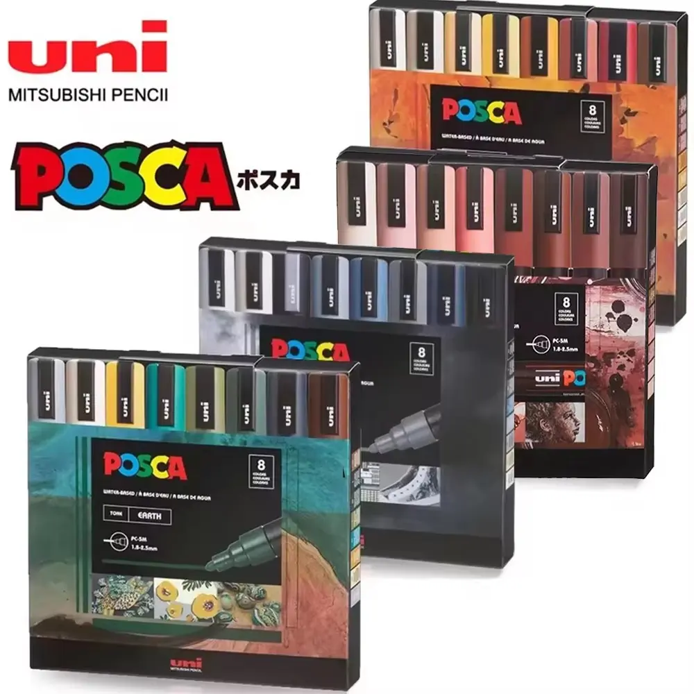 8-Color Japan UNI POSCA Acrylic Markers Gift Box Set (PC-5M Medium Tip) with Acrylic Ink, Strong Cover, Metal & Fabric OK for Graffiti Art, POP Advertising, Office Stationery Supplies