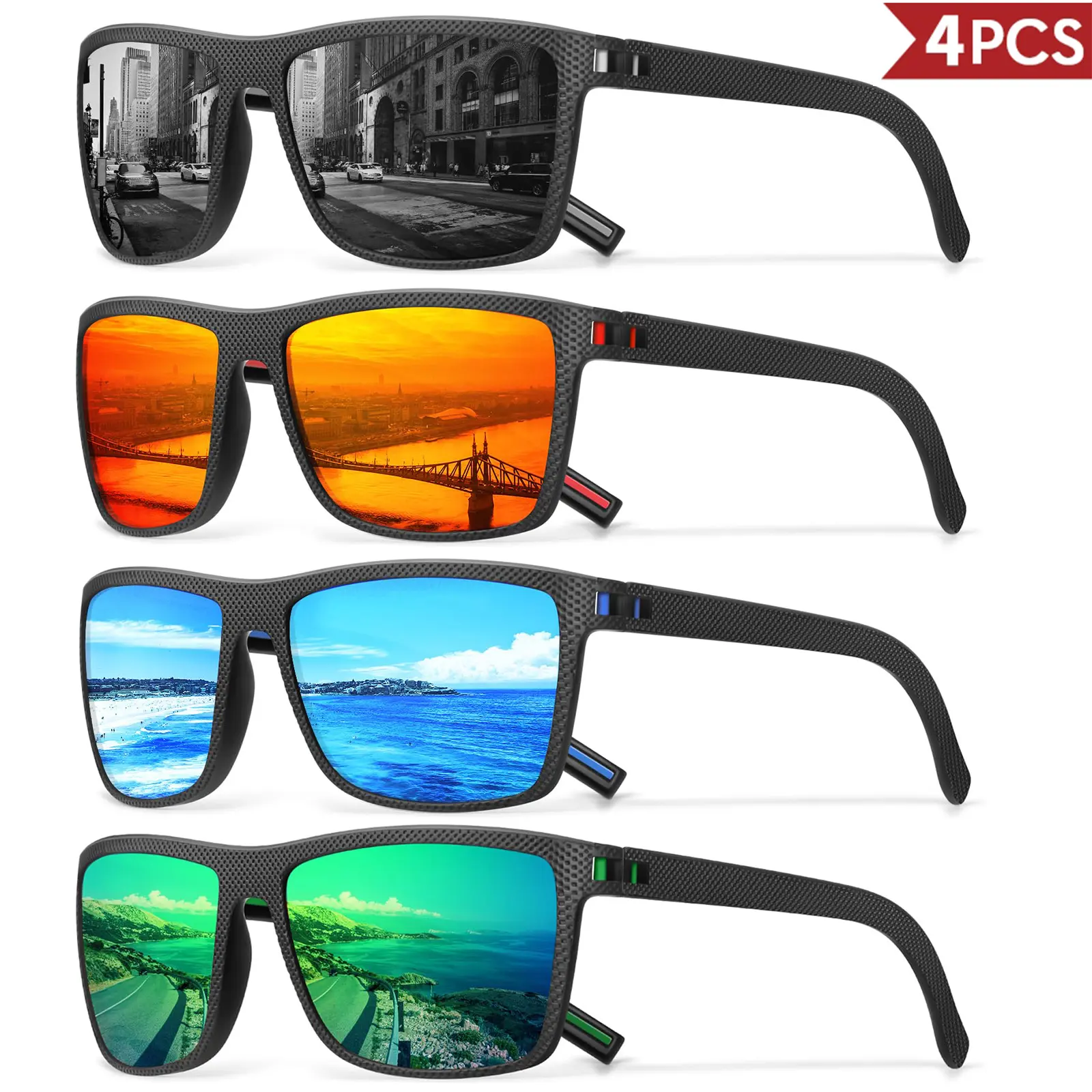 3/4 Pack New Designer Box Polarized Colorful Sunglasses for Men and Women Suitable for Driving, Fishing, Outdoor Sports UV400 festival gift polarized sport glass