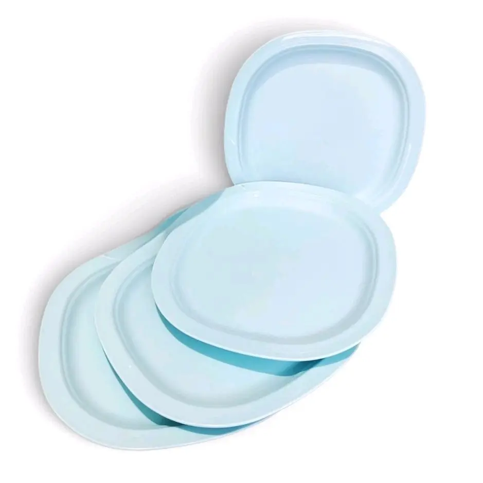 Tupperware Light Blue Sturdy Serving Plates Set - Microwave-Reheatable, Lightweight & Unbreakable Dining Plates for Kids - Ideal for Picnics, 24x24 cm