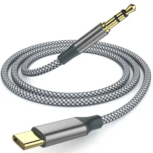 USB C to 3.5mm ylon Braided Aux Cable, Type C to Male Adapter Stereo Extension Audio Cord for iPhone 15 Pro Max 15 Plus, Galaxy S23-S20 Note 20, Pixel 4 5 XL, iPad Pro (1, Black, 6.5Ft)