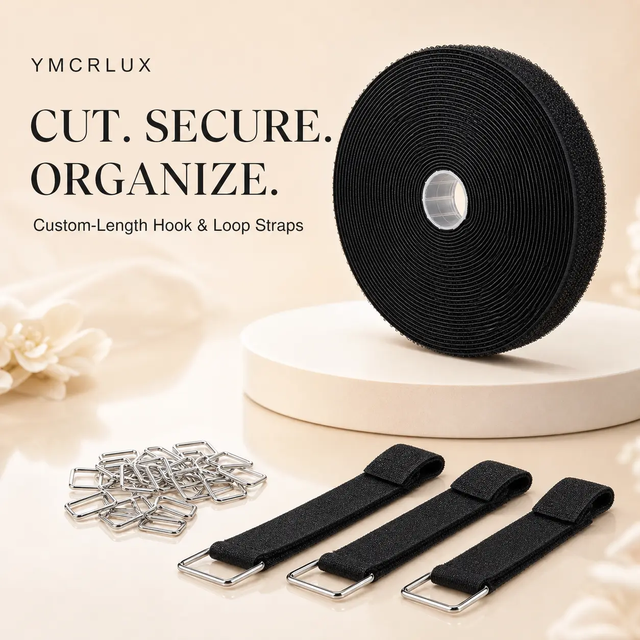[Summer Sale] Heavy Duty Hook and Loop Cinch Straps with Metal Buckles, Adjustable Fastening Cable Straps, Cut-to-Length Cinch Strap, Reusable Nylon Securing Cord Ties for Organizer or Storage