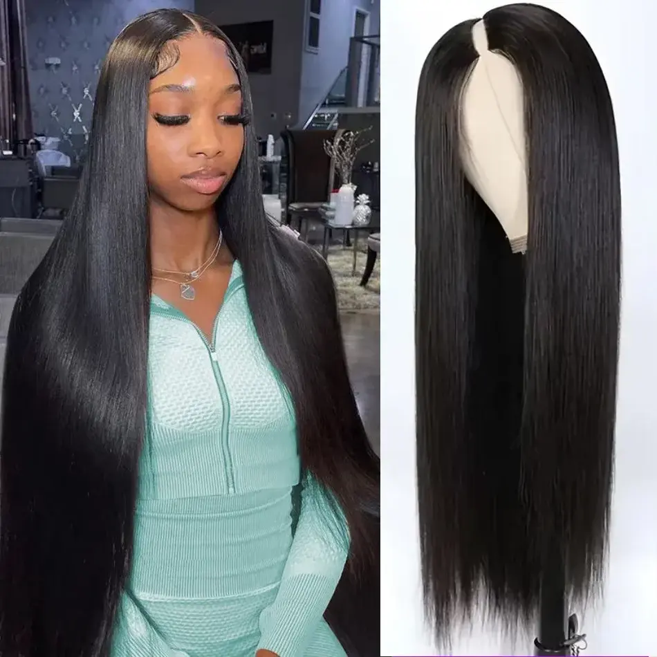 Bling Hair Straight Hair V part Wig With Drawstring 32 34 Inches Upgrade Brazilian Glueless Wigs For Women Human Hair Head Clip In Wig