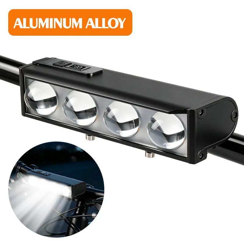 All-Aluminum Alloy Smart Bicycle Light, 4LED Digital-Display Front Mount Bike Accessory with 4 High-Power LEDs, Ultra-High Brightness, Durable Build, 4 Lighting Modes, 4000mAh USB-Charge Batteries, Solid Metal Mounts, Lights & Reflectors for Night Riding