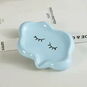 Creative Ceramic Cloud Soap Dish, High-End Simple Home Bathroom Decor, Smiley Face Soap Holder, Elegant Hand Wash Soap Tray, Bathroom Accessories
