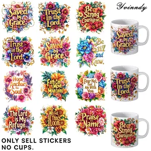 12Pcs/Set Of UV DTF God's Grace Flower Quotes Stickers Waterproof And Scratch Resistant Stickers Vinyl Stickers Suitable For Cups Bottles Computers And Home UV DTF Stickers That Are Perfect For DIY Craft Projects