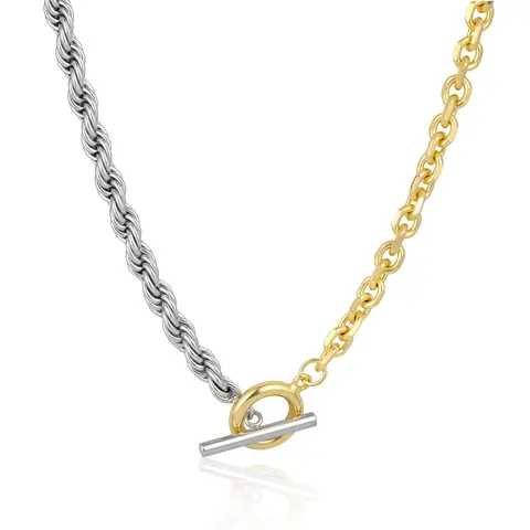 Aprilery Fashion Two Tone Chain Necklace Pendants for Women – Maximalist Jewelry, Mixed Metal Link Style, Non Tarnish Jewelry Gifts for Her