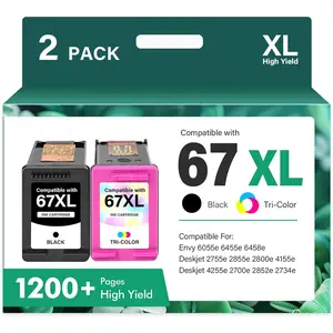 67XL 67 XL 6055e 2755e 2800e 2855e 6000 Ink Cartridges Black/Color Combo Pack Compatible for  Printer DeskJet 6055e 2700 4155e 4255e 4100 2700e 2734e 2800 2852e Envy 6055e 6455e 6400 Series (2-Pack)