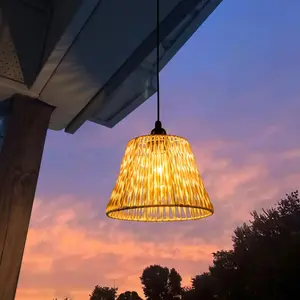 Boho Bamboo Pendant Bohemian Style Light Fixture, Kitchen Island Woven Dining Area Ambient Dining Lamp, Rustic Jute Ceiling Hanging Light for Living Room Bedroom