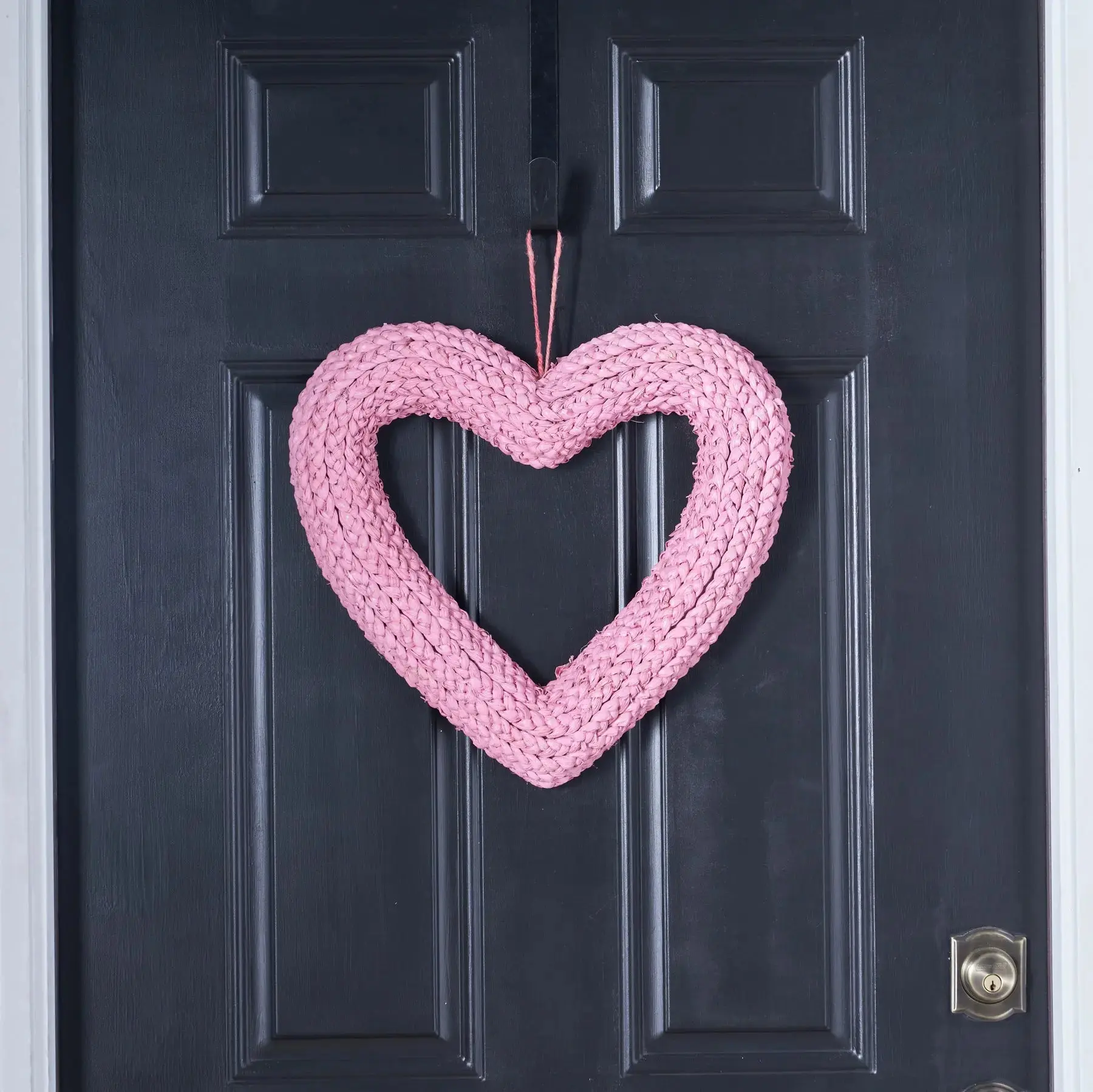 17in Vintage Dyed Pink Braided Jute-Wrapped Valentine's Day Heart Wreath, Home Festive Decor, Front Door Ornament, Indoor Hearts Gift, Home Supplies, Home Ornament