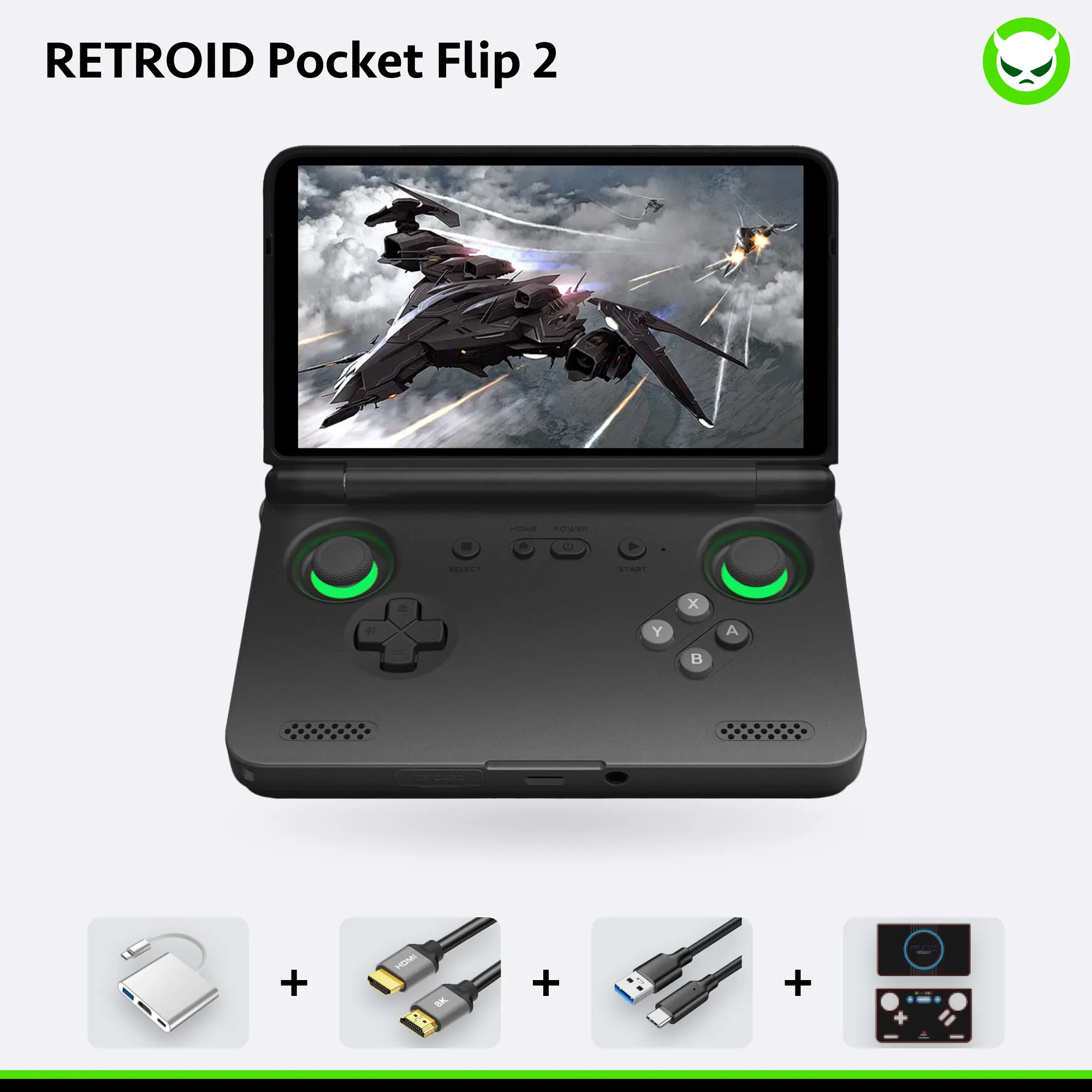Retroid Pocket Flip 2【Ready to Use】Handheld Console SD865【Buy 1 Get 1 Multi-port Adapter+1 8K Projection Cable+1 Type-C Cable+1 Set of Customized Skin】Android 13 Adreno 650 8GB LPDDR4x 5.5-inch AMOLED 1080P Active-cooling 5000mAh WiFi Gift Package