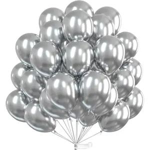 Metallic Silver Balloons, 50 pcs 12 Inch Silver Metallic Balloons, Silver Balloons for Balloon Garland or Arch as Wedding Decorations, Birthday Decorations, Party Decorations, Silver-G102