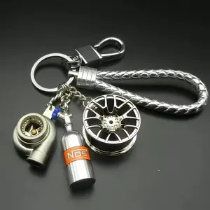 Stylish Car Themed Keychain Collectibles - Car Parts Keychains - Black Turbo, Silvery Gearbox, Rainbow Tire Edges, Red Brake Discs, Red Spring Shock Absorbers, Ideal Gifts For Boyfriend Car Enthusiast Collections