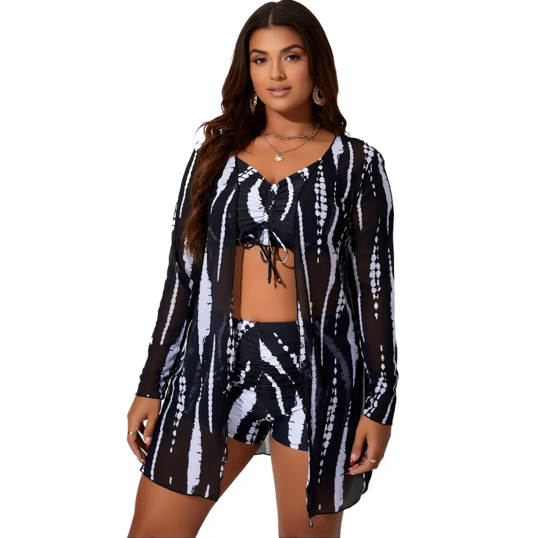 Rash Guard Swimsuit for Women, Big-Tall 2-Piece Set with Elegant Random Print, High Stretch Knit Fabric, Removable Padding and Shorts Bottom, Female, Polyamide, Elastane, 2Xl, Machine Washable, Water Sports, Surfing Swim, 80/20 Poly/Elast, Novelty Print