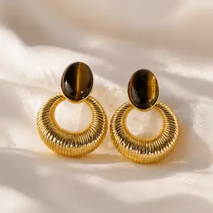 Swyii Chunky Tiger’s Eye Oval Drop Earrings, Gold-Tone Statement Jewelry, Non-Tarnish & Trendy Gift for Her, Party Glam Jewelry, Perfect Mother’s Day Gift, Spring Fashion 2026