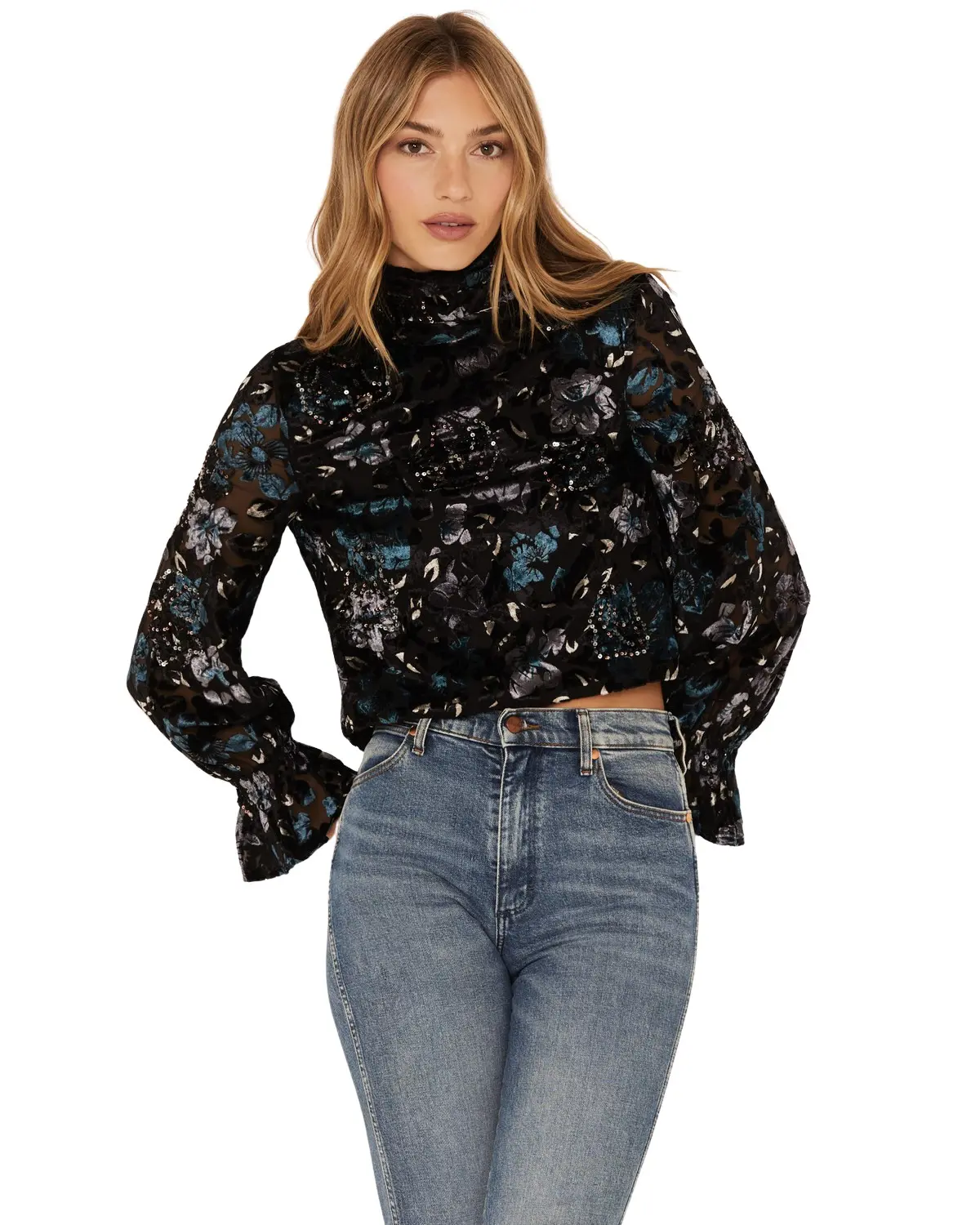Shyanne Women's Women'S Burnout Floral Velvet Blouse - Swho22w70