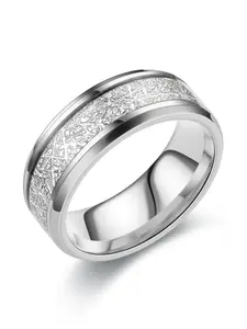 Men's Stainless Steel Wedding Engagement Ring, Unique Rings, Romantic Design, Faux Frost Artificial Gemstone Inlay, Ideal Gift for Couples & Family