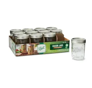 Glass Mason Jar with Lid & Band Regular Mouth 8 Ounces 12 Count for Canning and Preserving Food