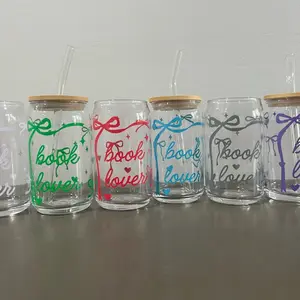 Book Lover Bow Can Glass | Drink Tumbler Glass | Custom Drinkware | Custom Cup | Booktok