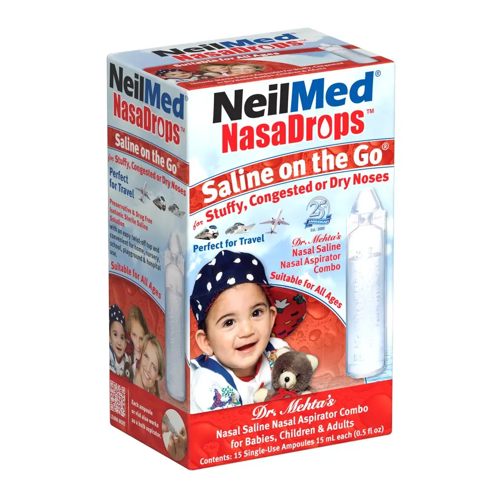 NeilMed NasaDrops Saline on the Go 15 Single-Use Ampoules 15 mL Each for Infants 6 Months and Up Drug-Free Preservative-Free Sterile Nasal Saline Solution NeilMed NasaDrops Saline on the Go 15 Single-Use Ampoules 15 mL Each for Infants 6 Months and Up Drug-Free Preservative-Free Sterile Nasal Saline Solution