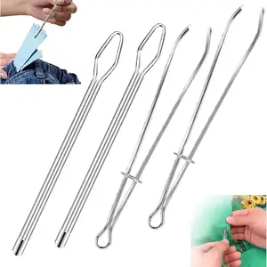 DIY Rope Threader Clip, Drawstring Threaders Sewing Loop Turner Hooks Metal Easy Pull Drawstring Threader with Tweezer Sewing Tool for Drawstring Replacement Accessories (A+B 4pcs)