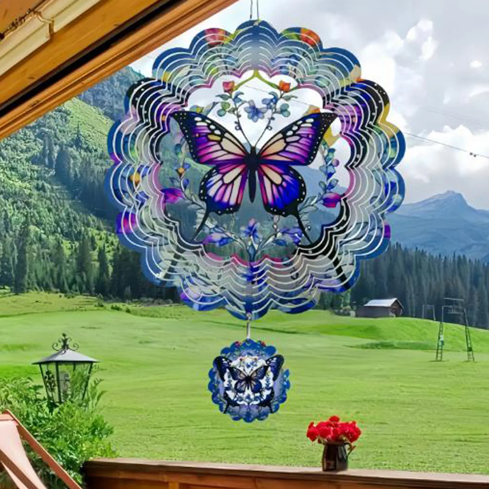 12-Inch Metal 3D Wind Spinner, Hanging Garden Decor for Backyard, Home Improvement Outdoor Ornament for Patio