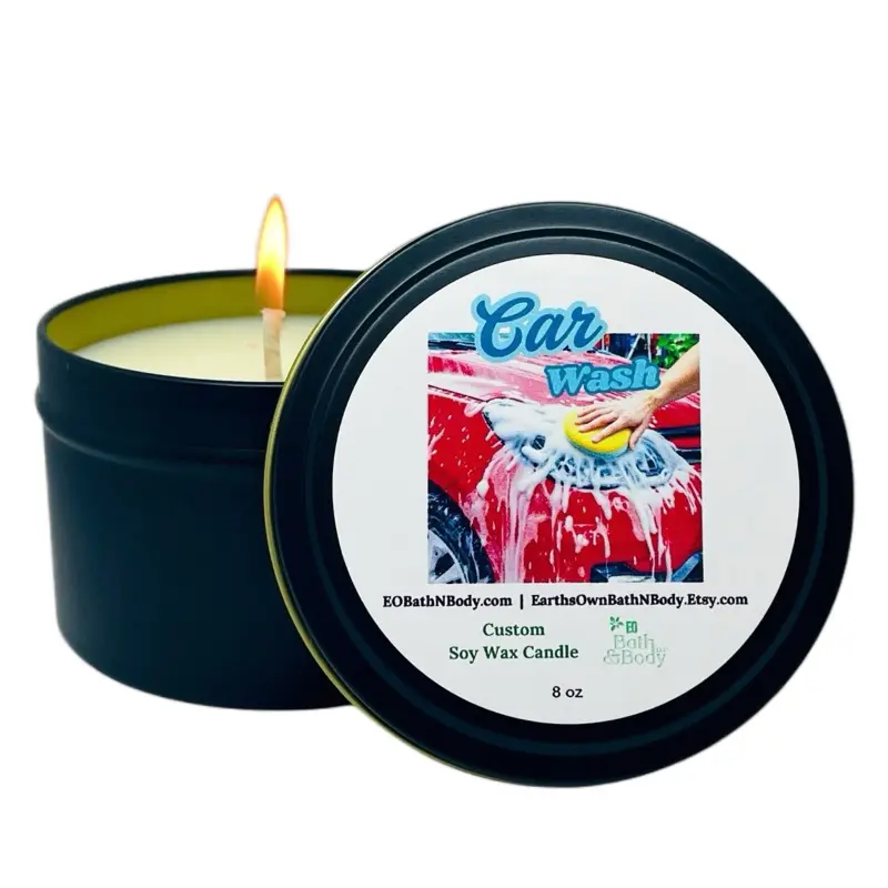 Car Wash Scented Candle - Nostalgic Aroma of Cherry Foam & Detail Wax | 8 oz Black Tin